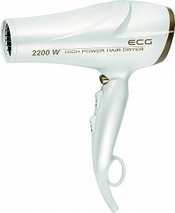 Фен ECG Vv 2200, 2 рівні потужності, 3 температурні режими, іонізація, LED індикатор, захист від перегріву, висока продуктивність, біло-золотий - Фото 1
