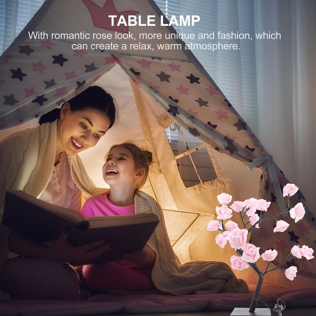 Настільна лампа HEMOTON USB Night Light Rose Tree Warm Light Pink, фото №9