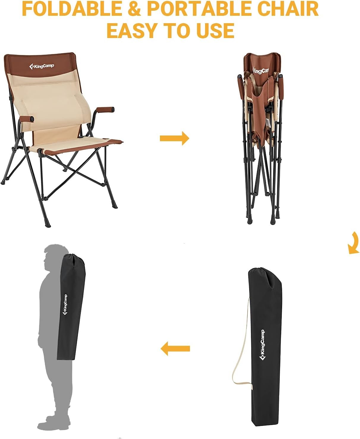 Розкладне крісло KingCamp / до 136 кг / Коричнево-бежевий, фото №4 Розкладне крісло KingCamp / до 136 кг / Коричнево-бежевий, фото №4