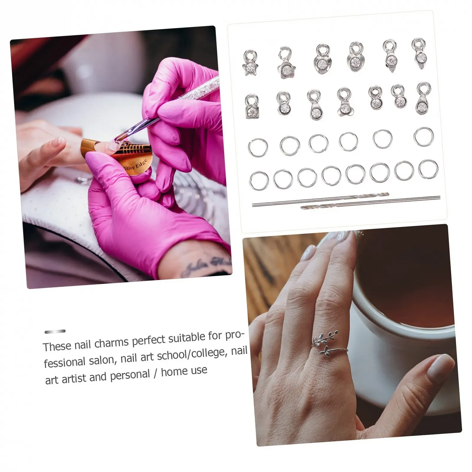 Украшения для ногтей 2 набора Кольца-гвоздики для ногтей Драгоценности для ногтей Большие драгоценности для ногтей Ювелирные изделия для пирсинга ногтей Украшения для ногтей, фото №3