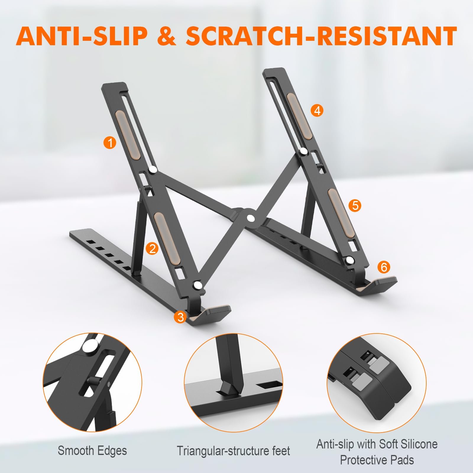 Підставка для ноутбука GRIFEMA GB1054B, регульована по висоті, портативна підставка з 6 регулюваннями нахилу для ноутбуків і планшетів 10 - 17,3 дюймів чорна, фото №5