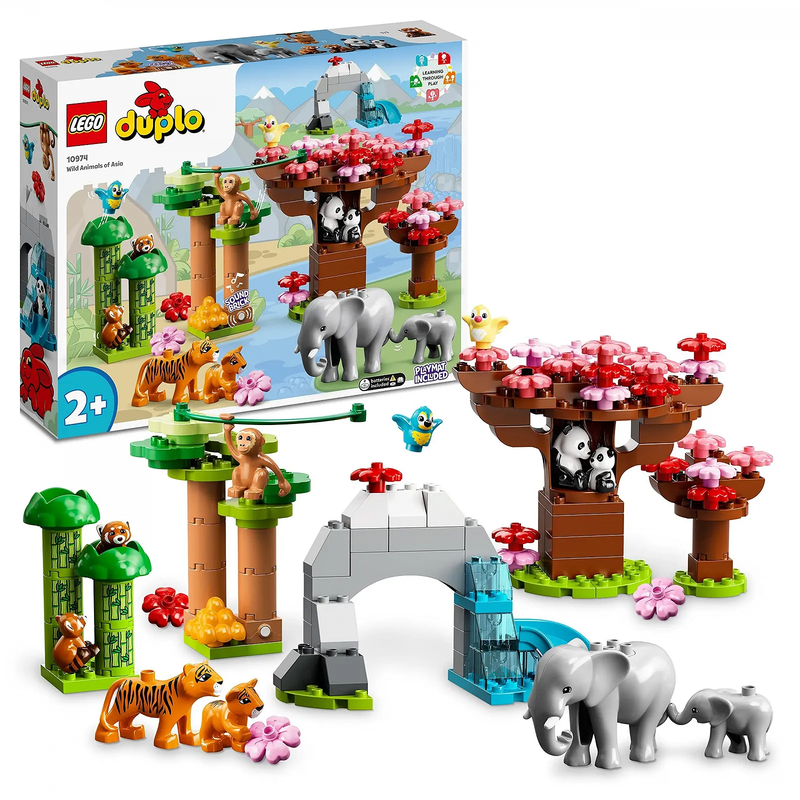Набор LEGO DUPLO 10974 Дикие животные Азии с фигурками животных, слон, панда и тигр, звуковой блок и игровой коврик, фото №1