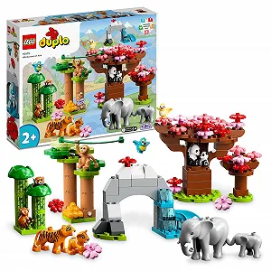 Набор LEGO DUPLO 10974 Дикие животные Азии с фигурками животных, слон, панда и тигр, звуковой блок и игровой коврик - Фото 1