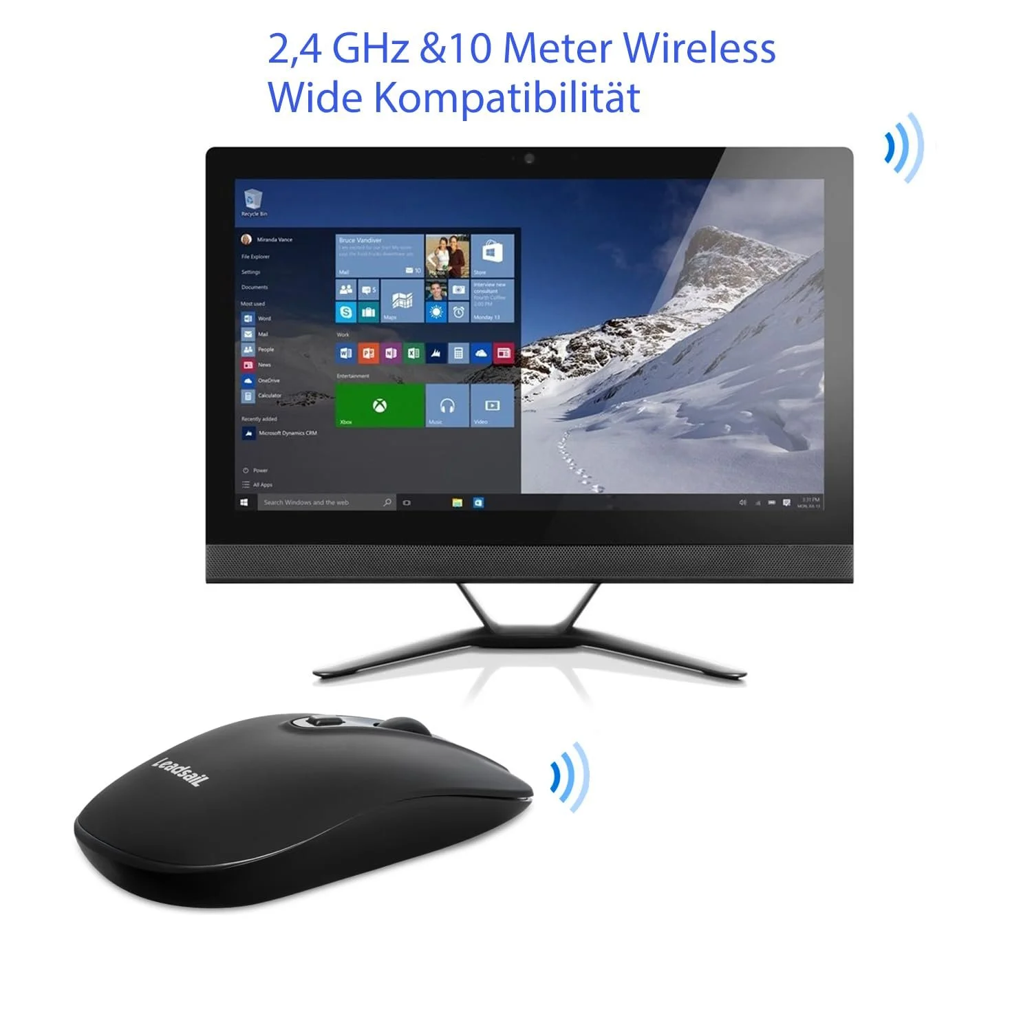 Мышь Беспроводная Перезаряжаемая 2.4 GHz Эргономичная Тихий Клик LeadsaiL 2400 DPI, фото №4