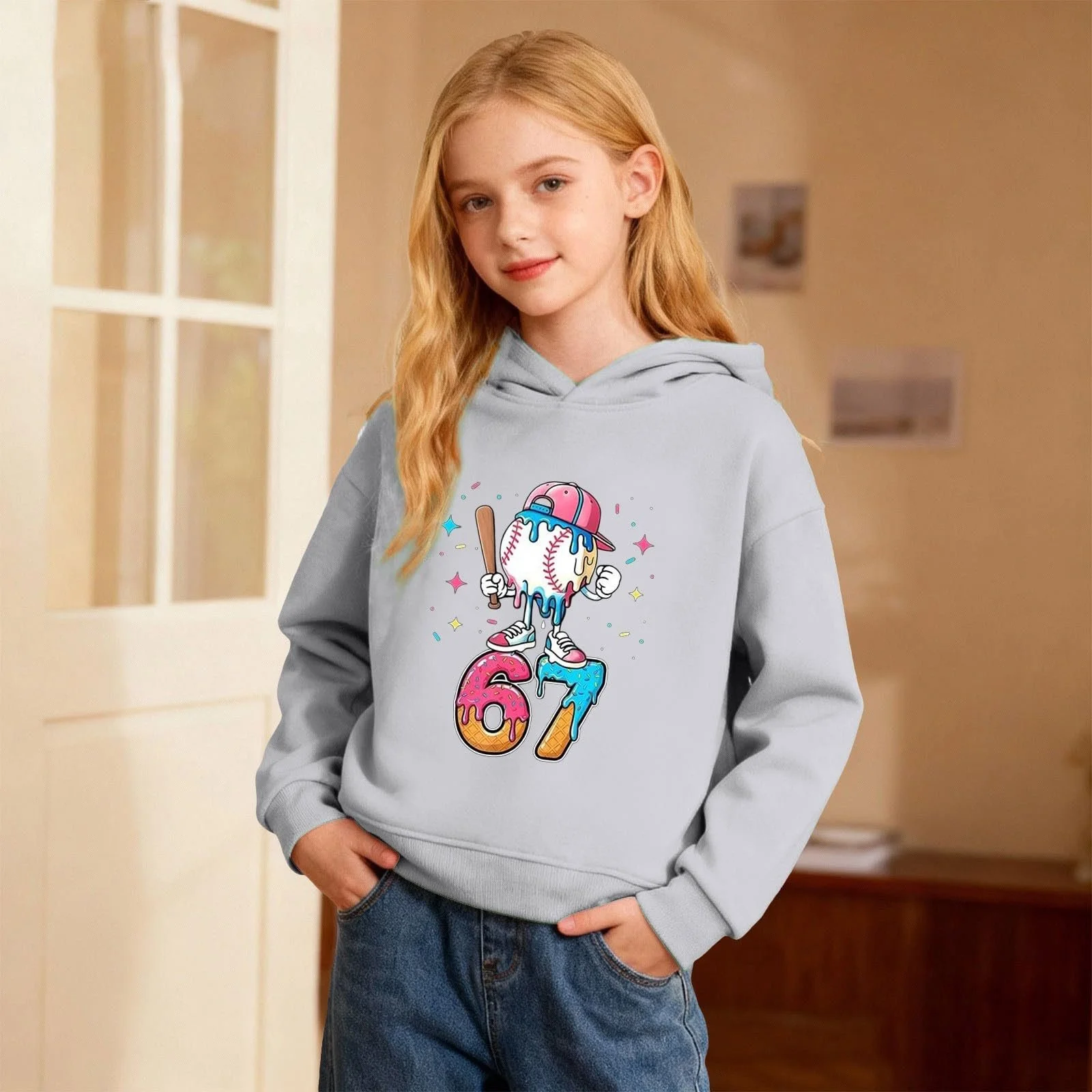 Толстовка для девочки с графическим принтом, флисовый пуловер с карманом для повседневной носки, размер 140, фото №3 Толстовка для девочки с графическим принтом, флисовый пуловер с карманом для повседневной носки, размер 140, фото №3