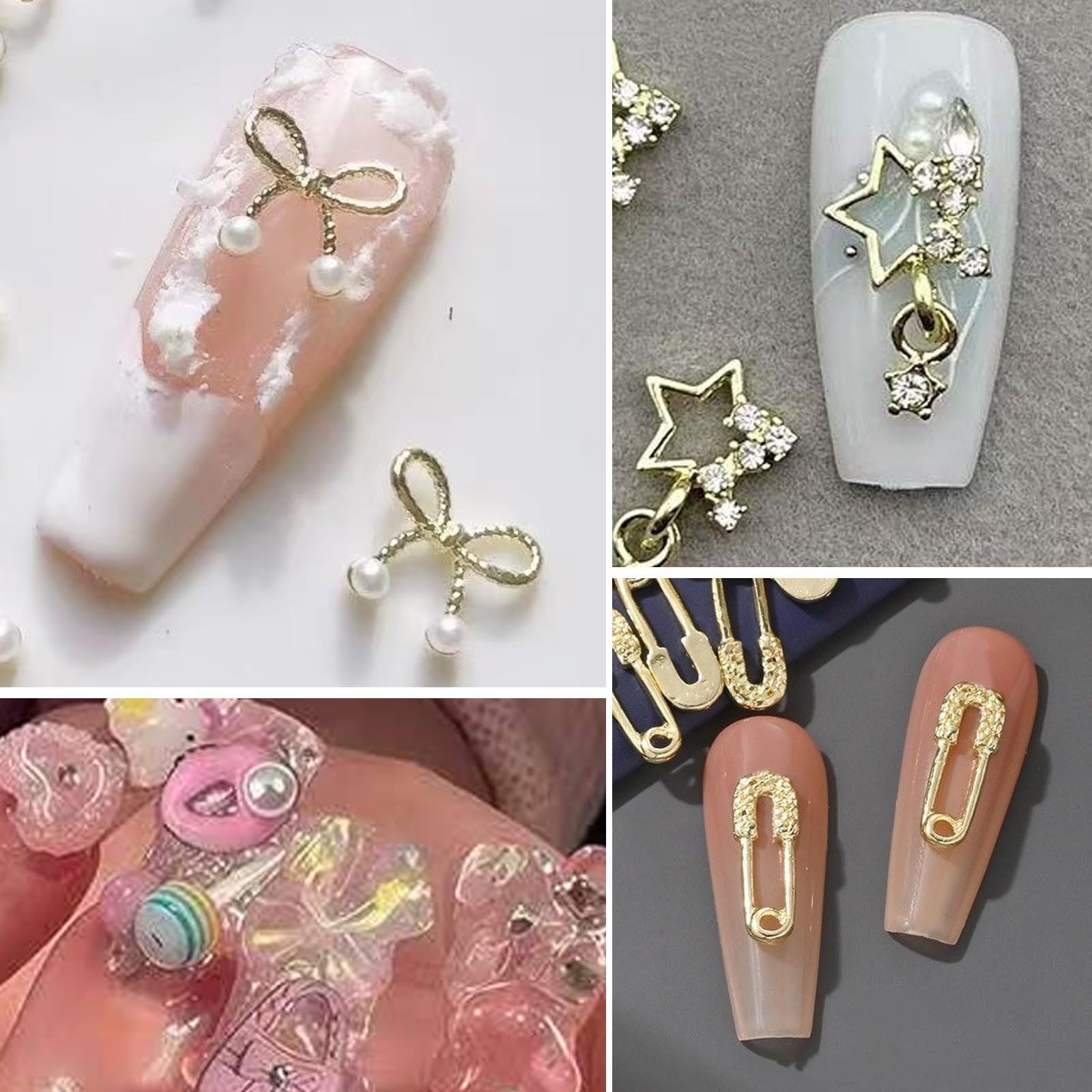 3D Декор для нігтів Мікс 76 шт (Золотий/Рожевий/Перламутровий) Набір для дизайну гелевих та акрилових нігтів з бантиками, фото №4