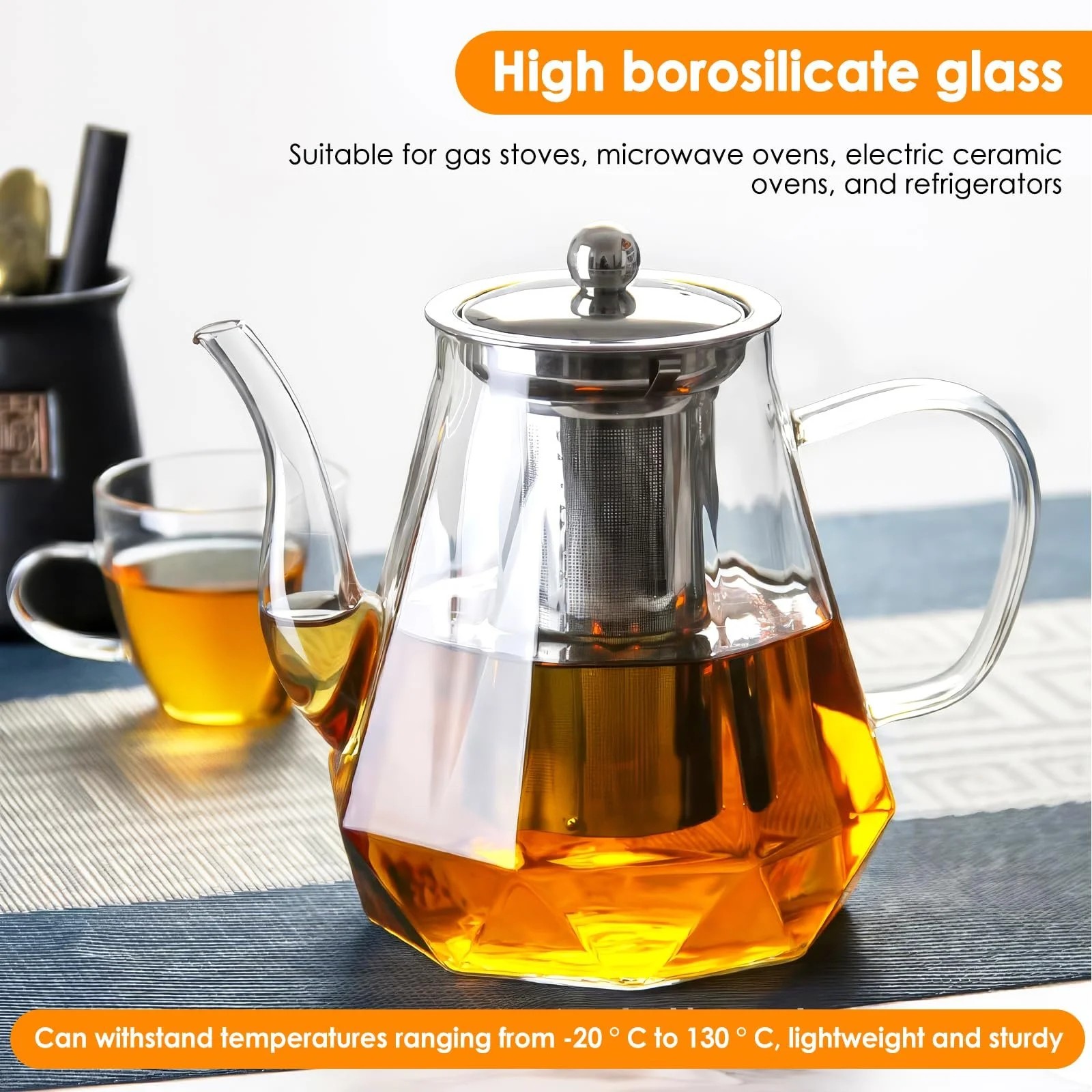 Чайник-заварник ZONJIE Скляний з ситечком для чаю, 1200 мл, великий, фото №2