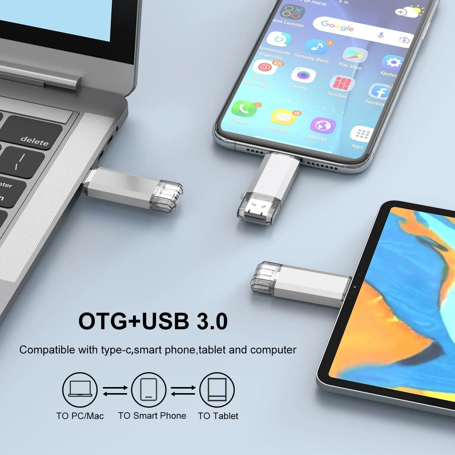USB-флеш-накопичувач RAOYI 64 ГБ USB 3.0 OTG Type-C Сріблястий, фото №5