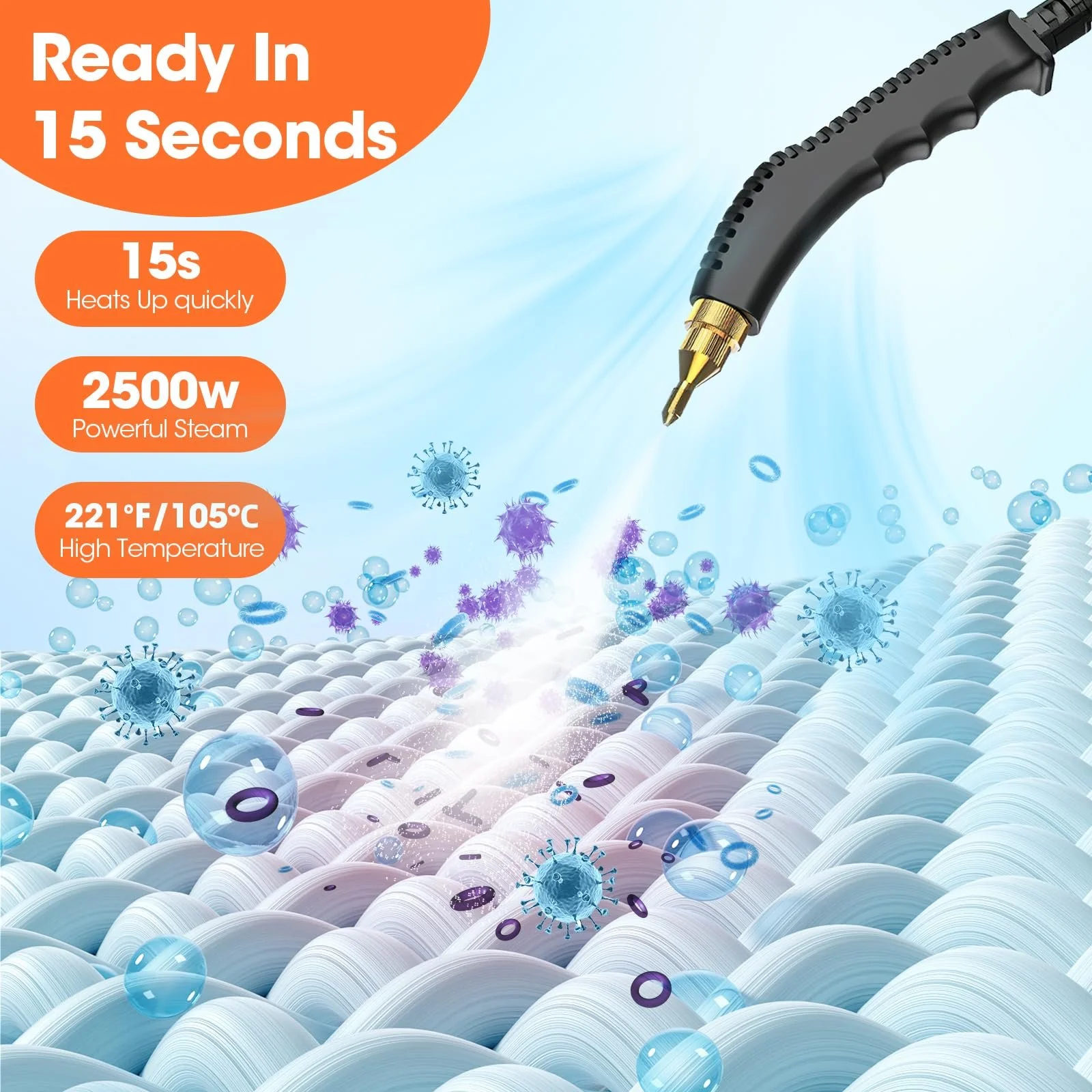 Пароочисник побутовий 2500W 1350 ml 3 bar ручний, фото №8