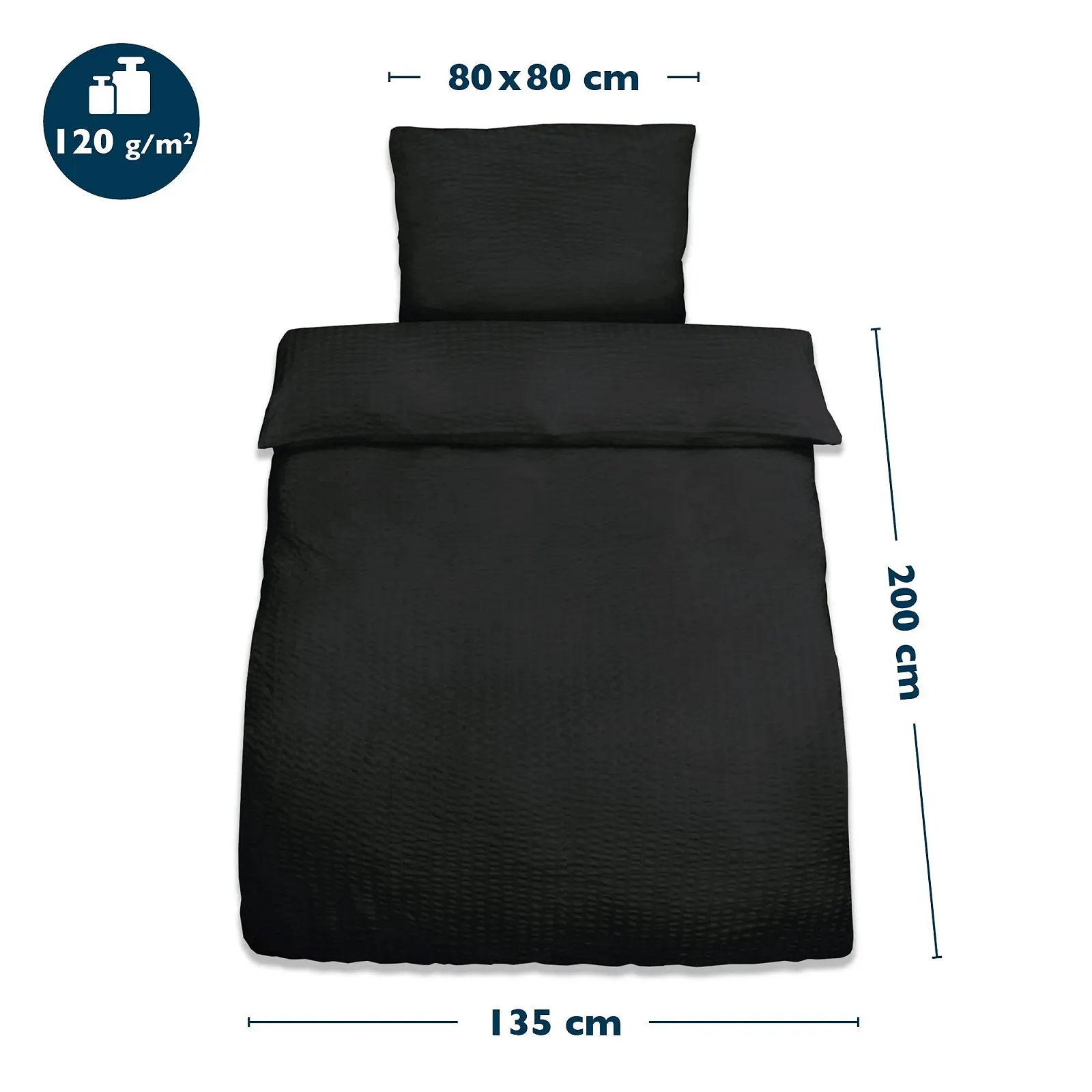 Комплект постільної білизни Beautissu Meline Seersucker 2 предмети 135 x 200 см мікрофібра чорний, фото №9