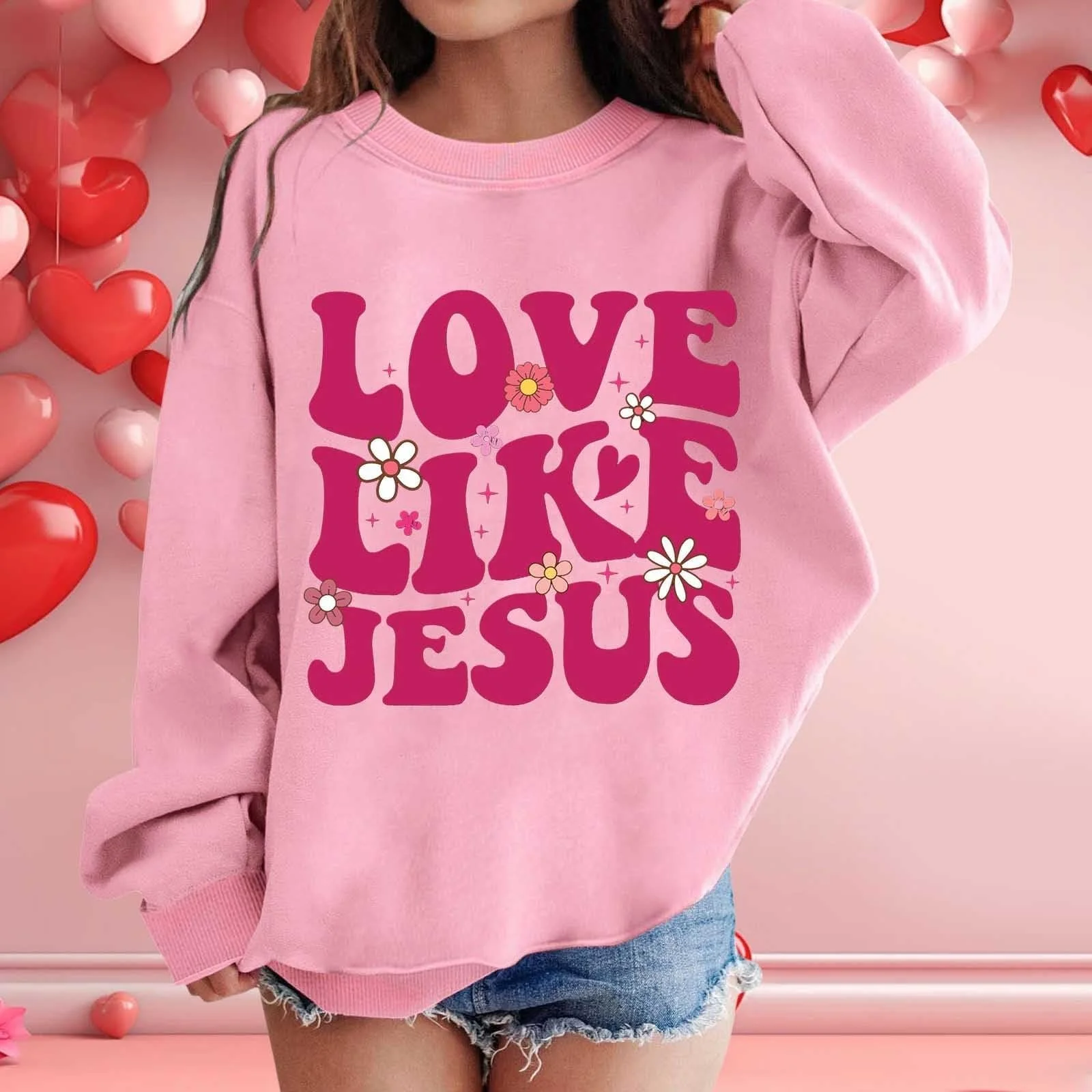 Детский свитшот с графическим принтом Generisch, круглый вырез горловины, длинные рукава, милый пуловер с открытыми плечами, фото №3