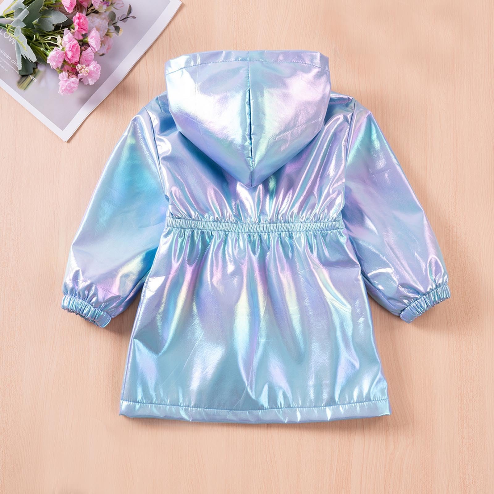 Детское пальто с капюшоном, длинными рукавами, эластичной талией, утепленная теплая куртка Laser Illusion для девочки (1-8 лет), фото №3 Детское пальто с капюшоном, длинными рукавами, эластичной талией, утепленная теплая куртка Laser Illusion для девочки (1-8 лет), фото №3