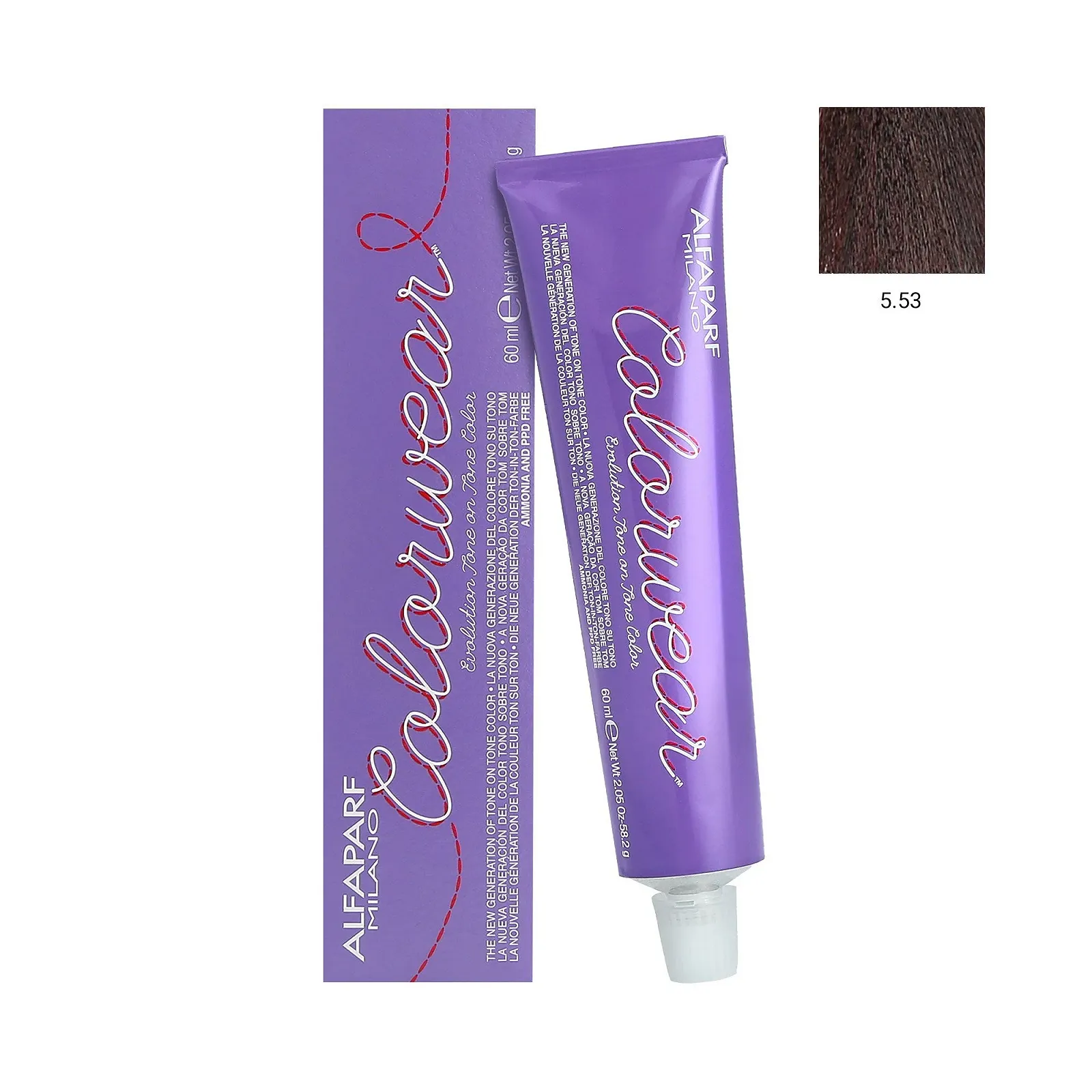 Краска для волос Alfaparf Colorwear Светлый красновато-золотистый каштановый 5.53, 60 мл, фото №1 Краска для волос Alfaparf Colorwear Светлый красновато-золотистый каштановый 5.53, 60 мл, фото №1