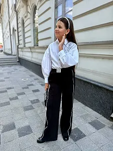 Брюки для дівчинки “MIU MIU” з кантом від 128 до 164 см synthetic.ua - Фото 1