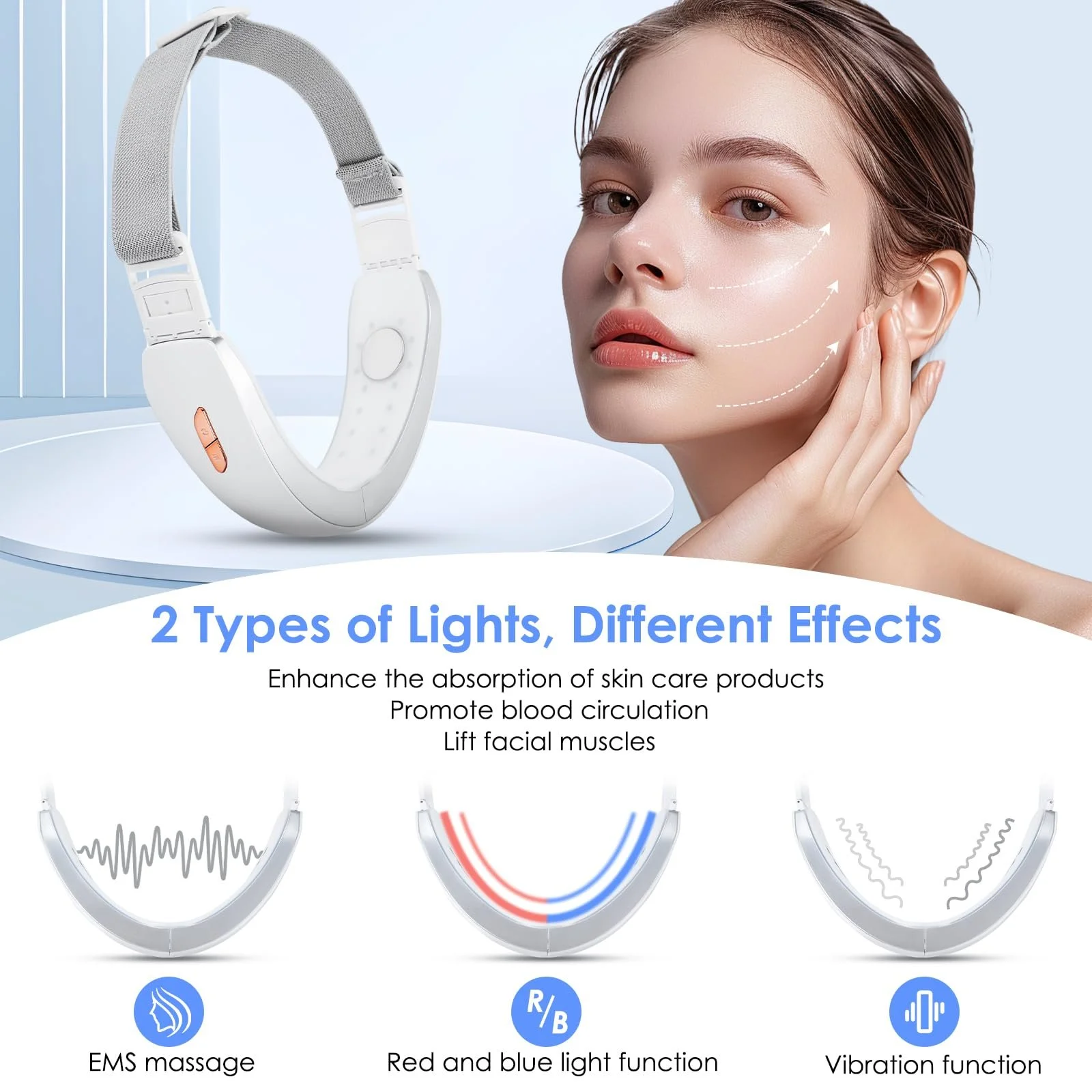 Массажер для коррекции контура лица Электрический 6 режимов EMS Фототерапия с пультом ДУ, фото №5