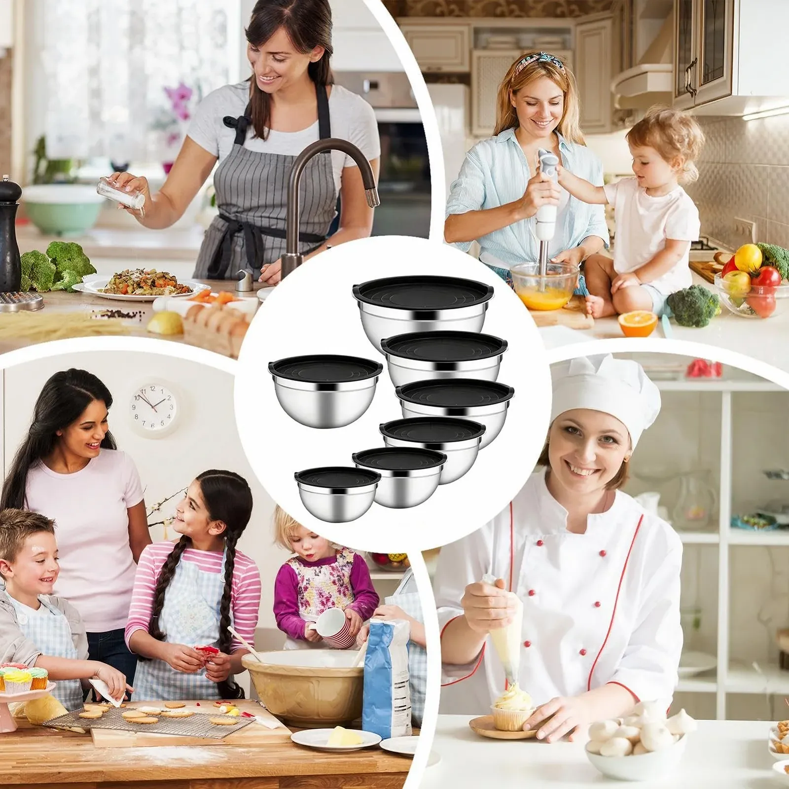 Набор мисок для смешивания 7-Teilige с крышками Stainless Steel, фото №5 Набор мисок для смешивания 7-Teilige с крышками Stainless Steel, фото №5