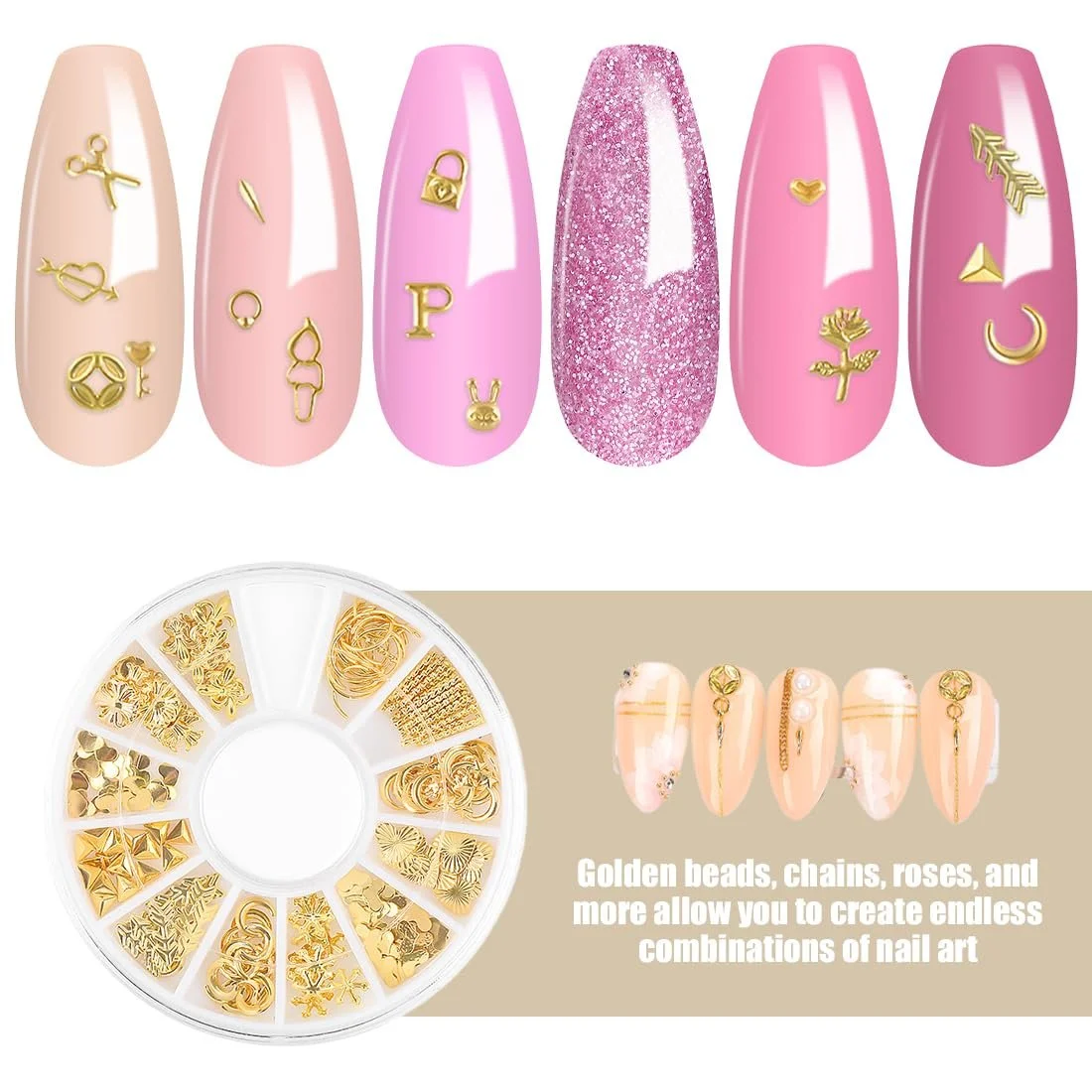 Набор для ногтей Золотой крест, Y2K 3D Хром, Звезда, Роза и Луна Золотой, 2 шт, фото №3