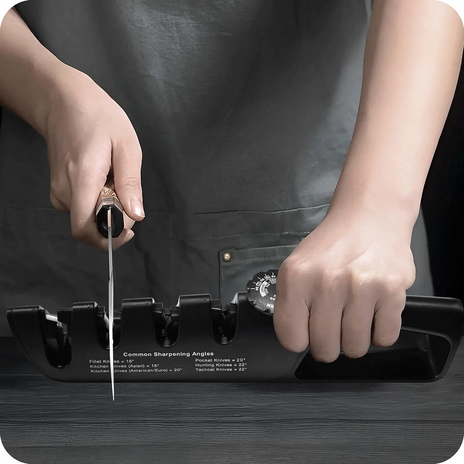 Точилка для ножів KRUMAD 3-рівнева Регульований кут Вольфрамова сталь та кераміка, фото №5