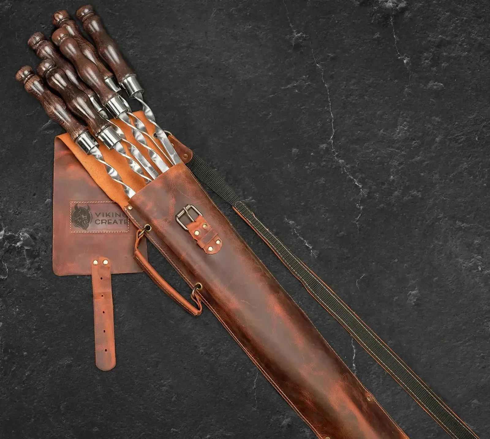 Набор шампуров "Асгард Lite", в кожаном кейсе, 6 предметов, фото №1