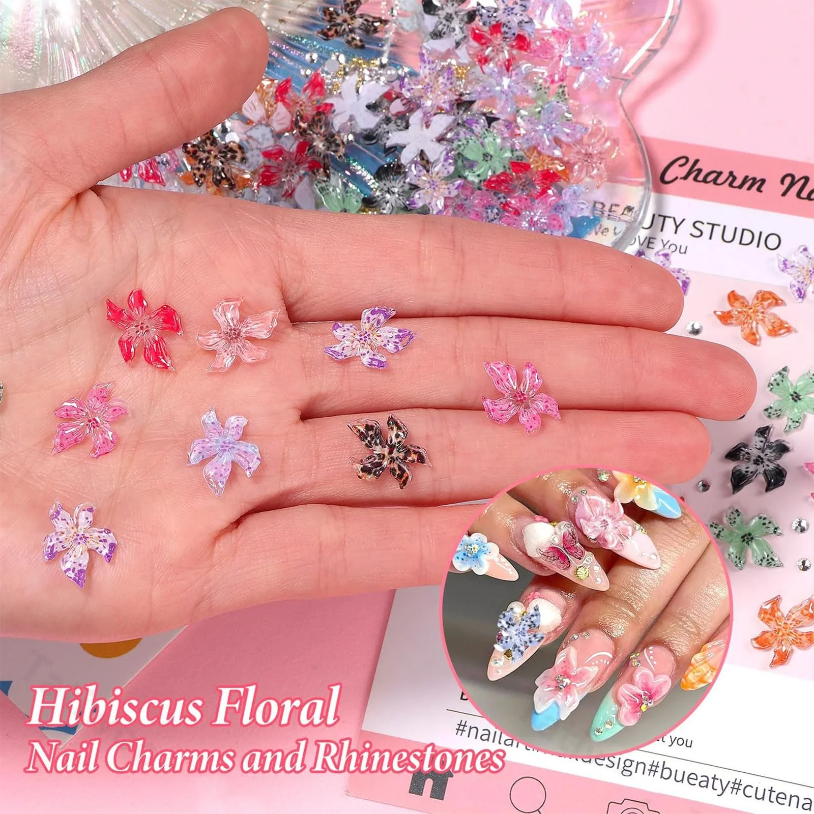 Подвески для дизайна ногтей Цветы 3D Гавайские цветы Стразы для ногтей Цветы гибискуса Самоцветы для ногтей Цветные Цветочные Бриллианты для ногтей Летние Украшения для ногтей Крошечные Цветы 100 шт, фото №5 Подвески для дизайна ногтей Цветы 3D Гавайские цветы Стразы для ногтей Цветы гибискуса Самоцветы для ногтей Цветные Цветочные Бриллианты для ногтей Летние Украшения для ногтей Крошечные Цветы 100 шт, фото №5