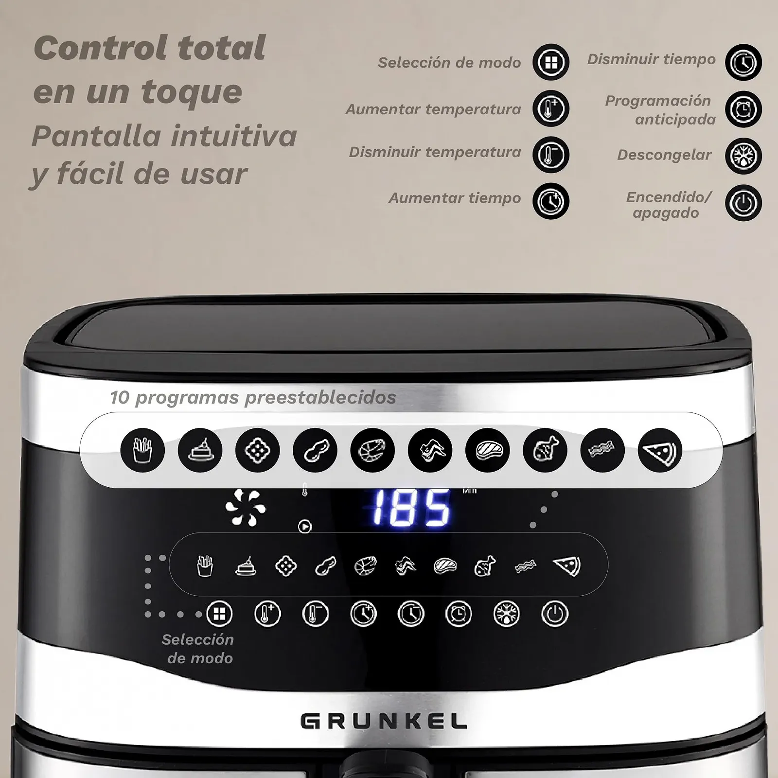 Мультипіч GRUNKEL Maxisteelfryer 9 л 2200 Вт 10 функцій Fry Force 360° Оглядове вікно, фото №4 Мультипіч GRUNKEL Maxisteelfryer 9 л 2200 Вт 10 функцій Fry Force 360° Оглядове вікно, фото №4