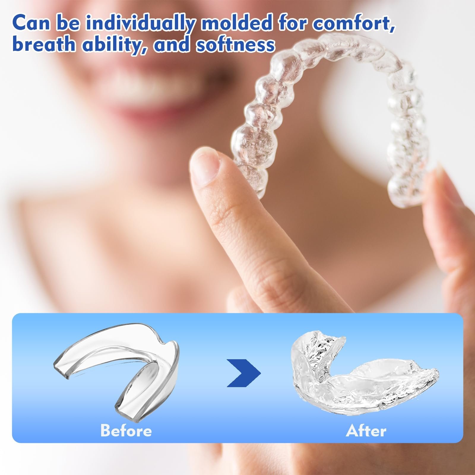 Капа от бруксизма, набор 4 шт, многоразовая, для уменьшения скрежета зубами, эффективно останавливает храп и кусание ночью., фото №4