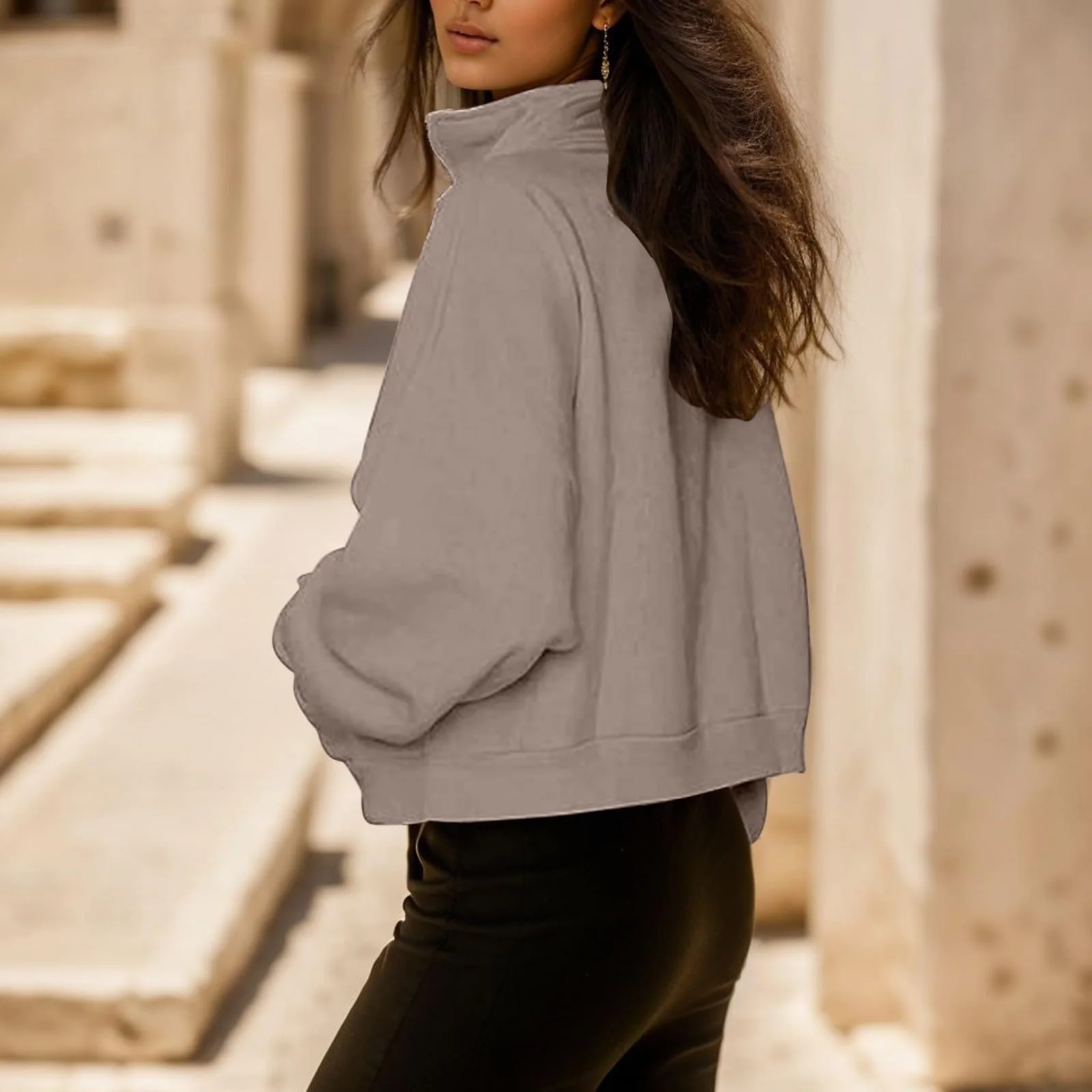 Милые женские свитшоты на молнии с длинными рукавами, круглый вырез, однотонные, легкие, для тренировок, комфортные, цветные, тонкие, свободного кроя, фото №4 Милые женские свитшоты на молнии с длинными рукавами, круглый вырез, однотонные, легкие, для тренировок, комфортные, цветные, тонкие, свободного кроя, фото №4