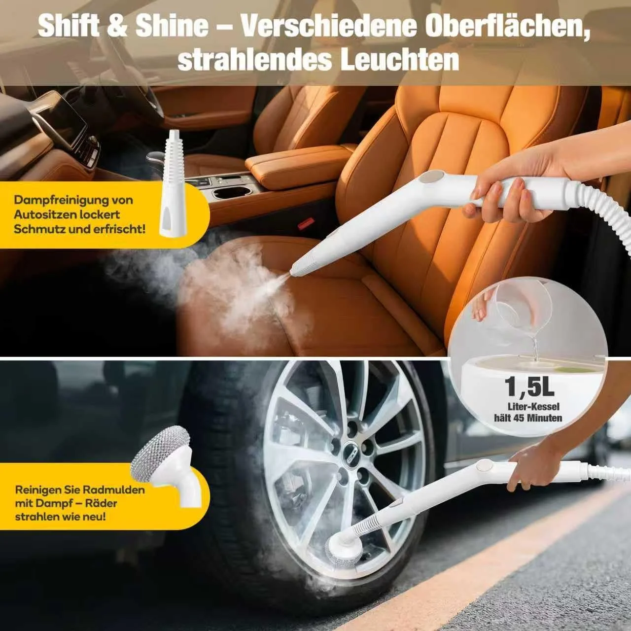 Пароочисник Newbealer 2-в-1 1500 Вт 5 бар 1.5 л Золотистий, фото №5