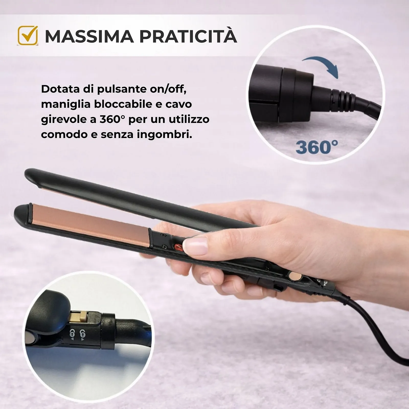 Випрямляч DIGIQUEST Ceramic Plate 35 W 200 °C Rose Gold and Black, фото №6 Випрямляч DIGIQUEST Ceramic Plate 35 W 200 °C Rose Gold and Black, фото №6