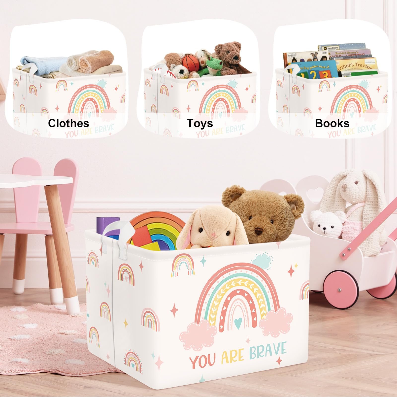 Корзина для игрушек HUUMONSS Boho Rainbow детская складная для девочек большая розовая, 36 л, фото №5