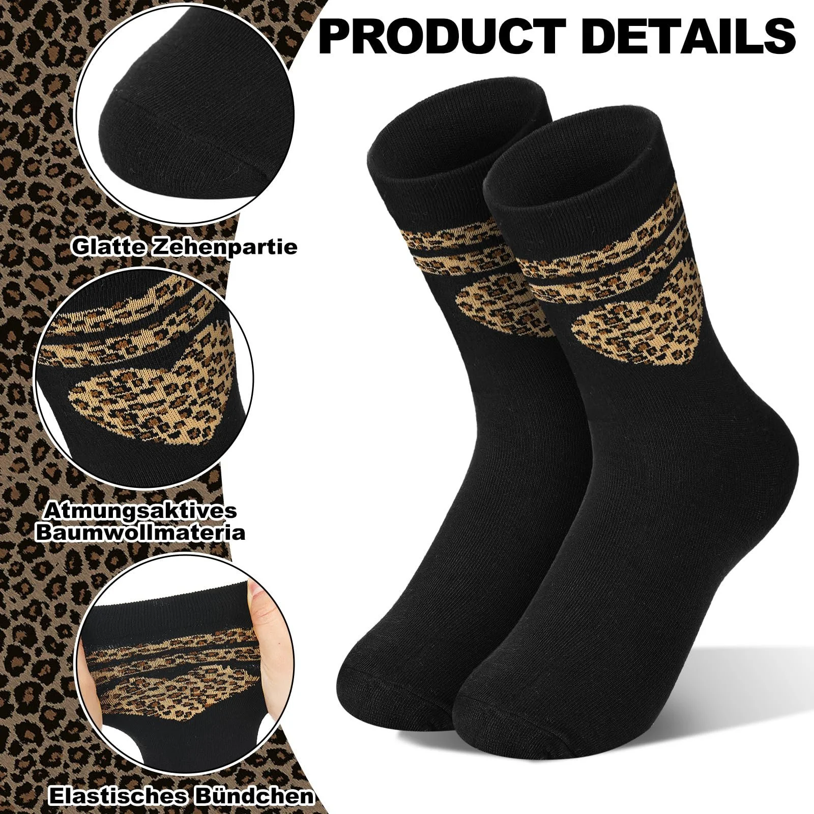 Спортивні шкарпетки Jadive з леопардовим принтом для жінок, 6 пар, фото №2