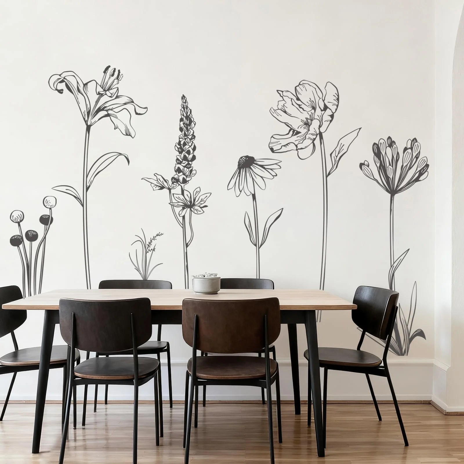 Наклейка на стіну Supzone XXL Квіти Мінімалізм Чорна, фото №4