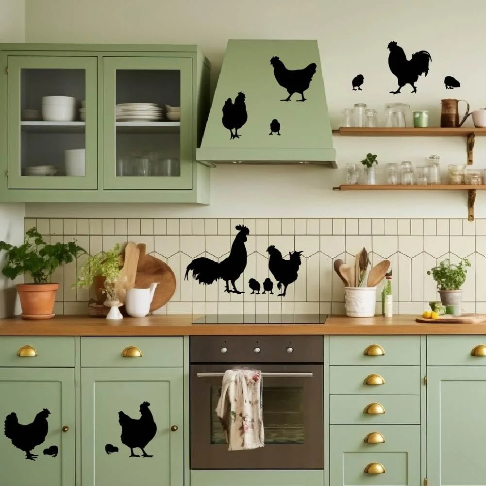 Наклейка на стіну SUPERDANT Chickens Poultry Silhouette вінілова самоклеюча Чорна 90x60 см, фото №4