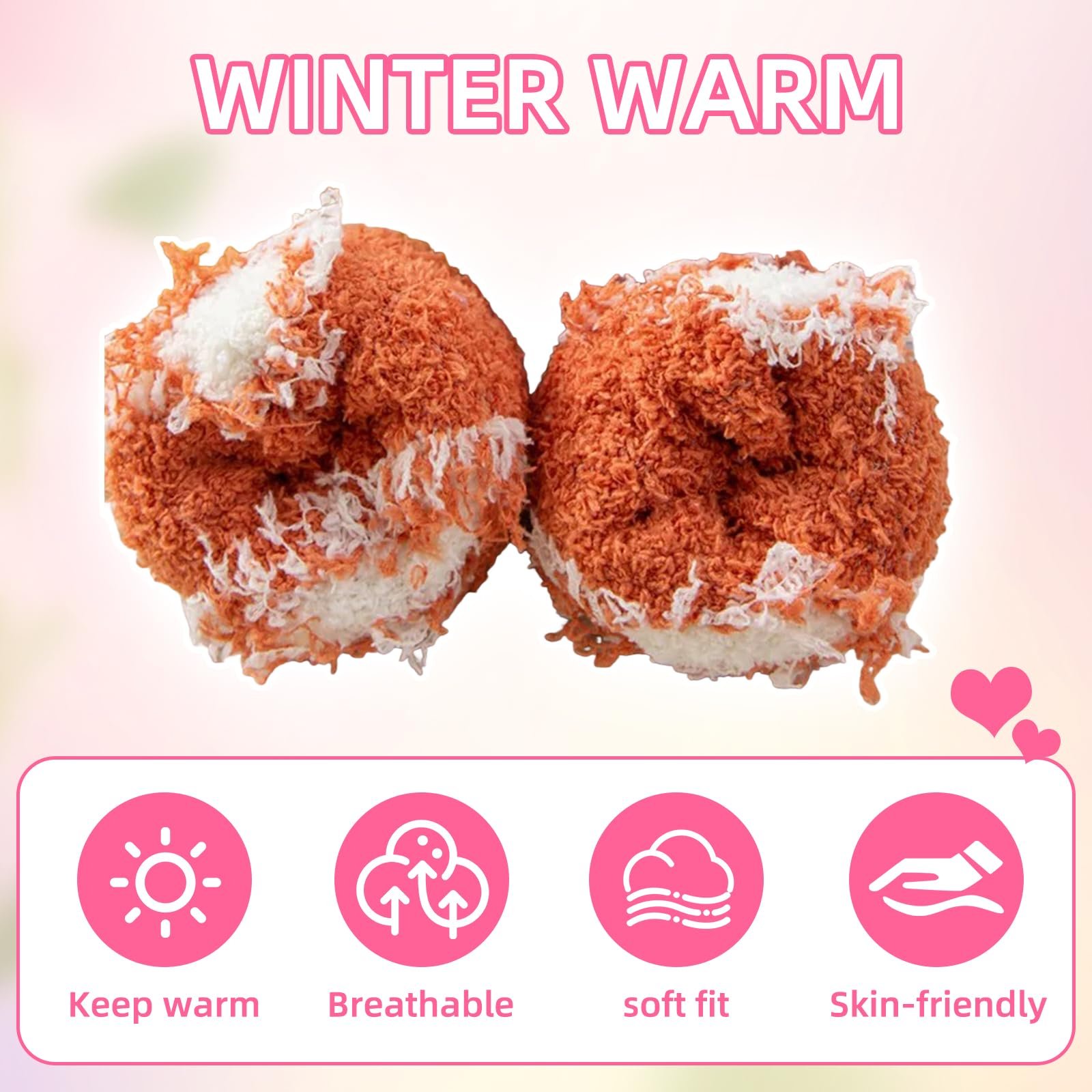 Носки Женские Пушистые 5 пар Теплые эластичные носки для сна Зимние мягкие термоноски Толстые носки для дома Рождественские (Узор сердце), фото №3