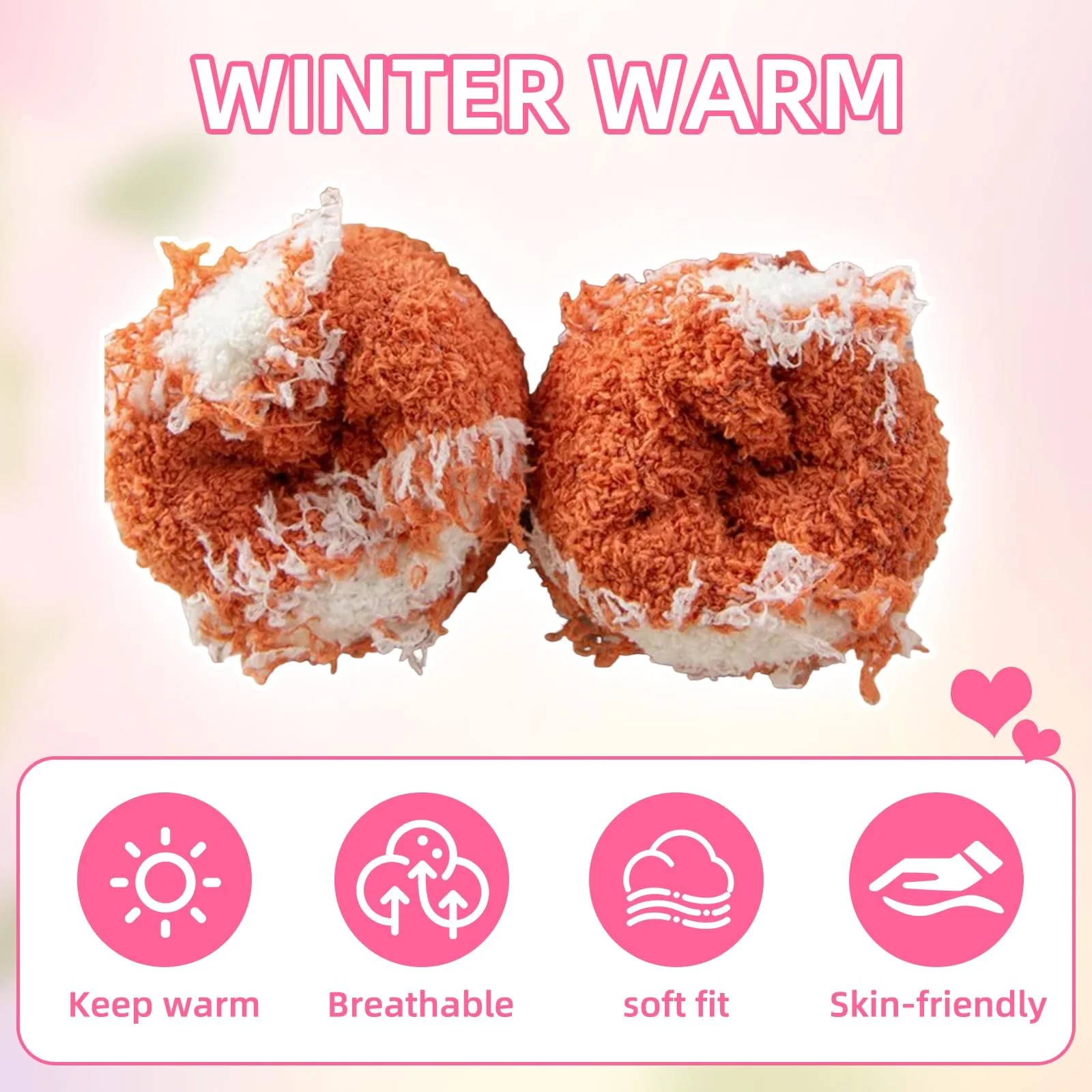 Носки Женские Пушистые 5 пар Теплые эластичные носки для сна Зимние мягкие термоноски Толстые носки для дома Рождественские (Узор сердце), фото №3