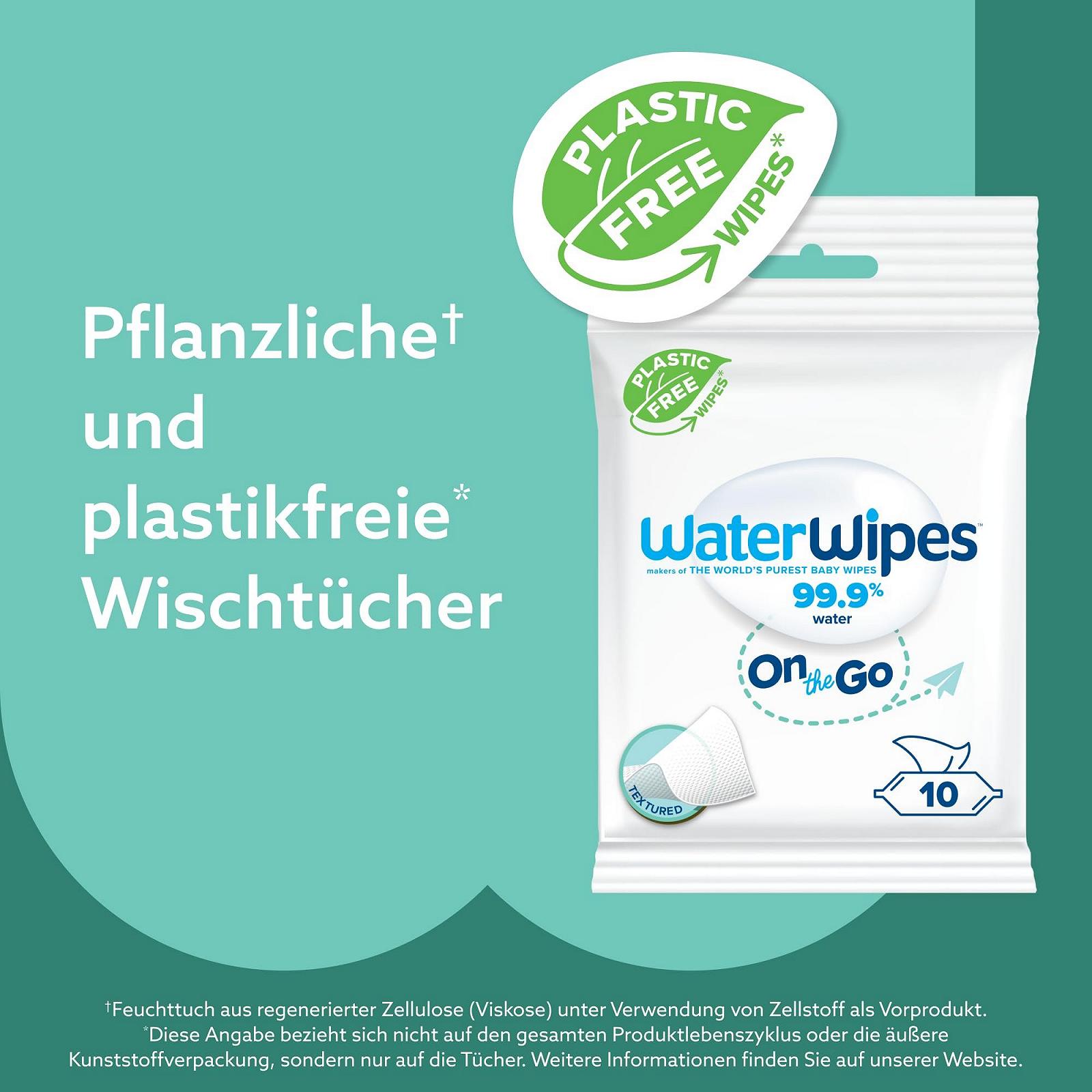 Серветки WaterWipes дорожные, 100 штук (10 упаковок), влажные серветки на 99.9% на водной основе, идеальны для путешествий, лица и тела, фото №5