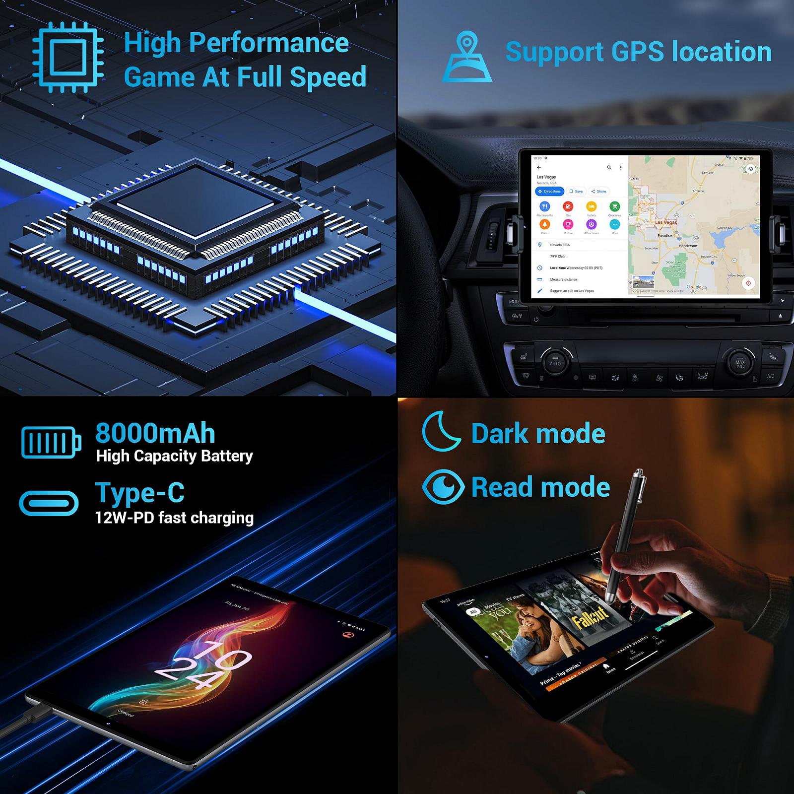Планшет FASTWD 10 Inch Android 14 5G WiFi 4G LTE 36GB RAM + 128GB ROM 8MP + 13MP FHD1920*1200 incell 8000mAh FaceID с клавиатурой мышью футляром ручкой серый, фото №4