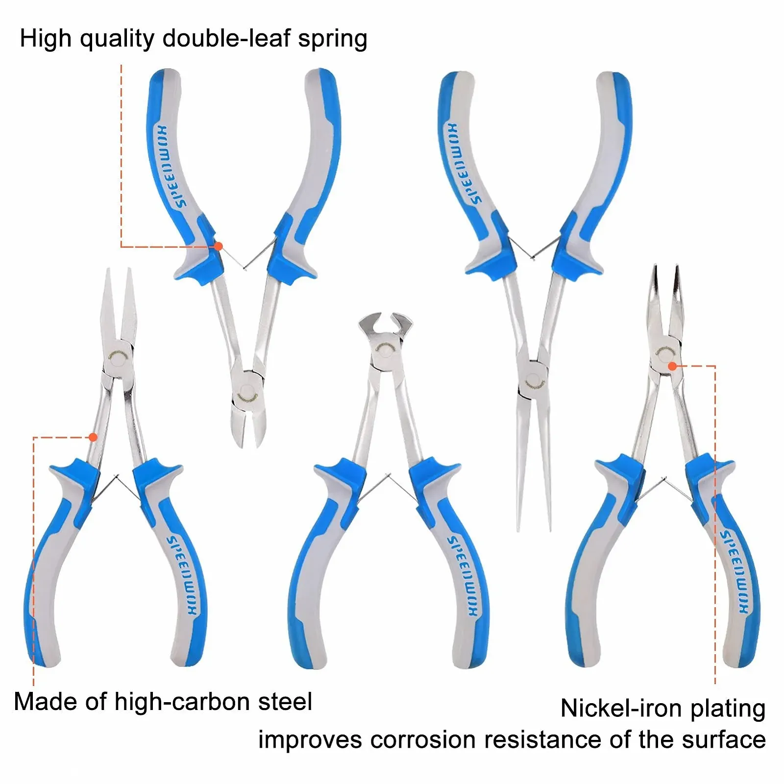 Набор мини-плоскогубцев SPEEDWOX 5 шт с чехлом + торцевые кусачки, плоскогубцы, изогнутые плоскогубцы, диагональные плоскогубцы, плоскогубцы с игольчатыми носами для рукоделия, ремонта, фото №2