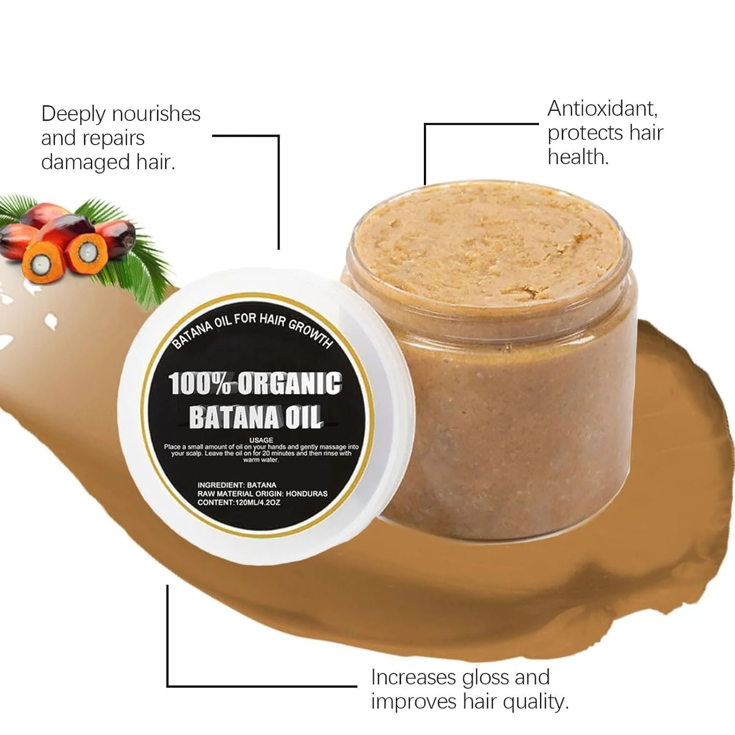 Олія Batana для росту волосся, холодне пресування, необроблена, 120 г, 2 шт, фото №2