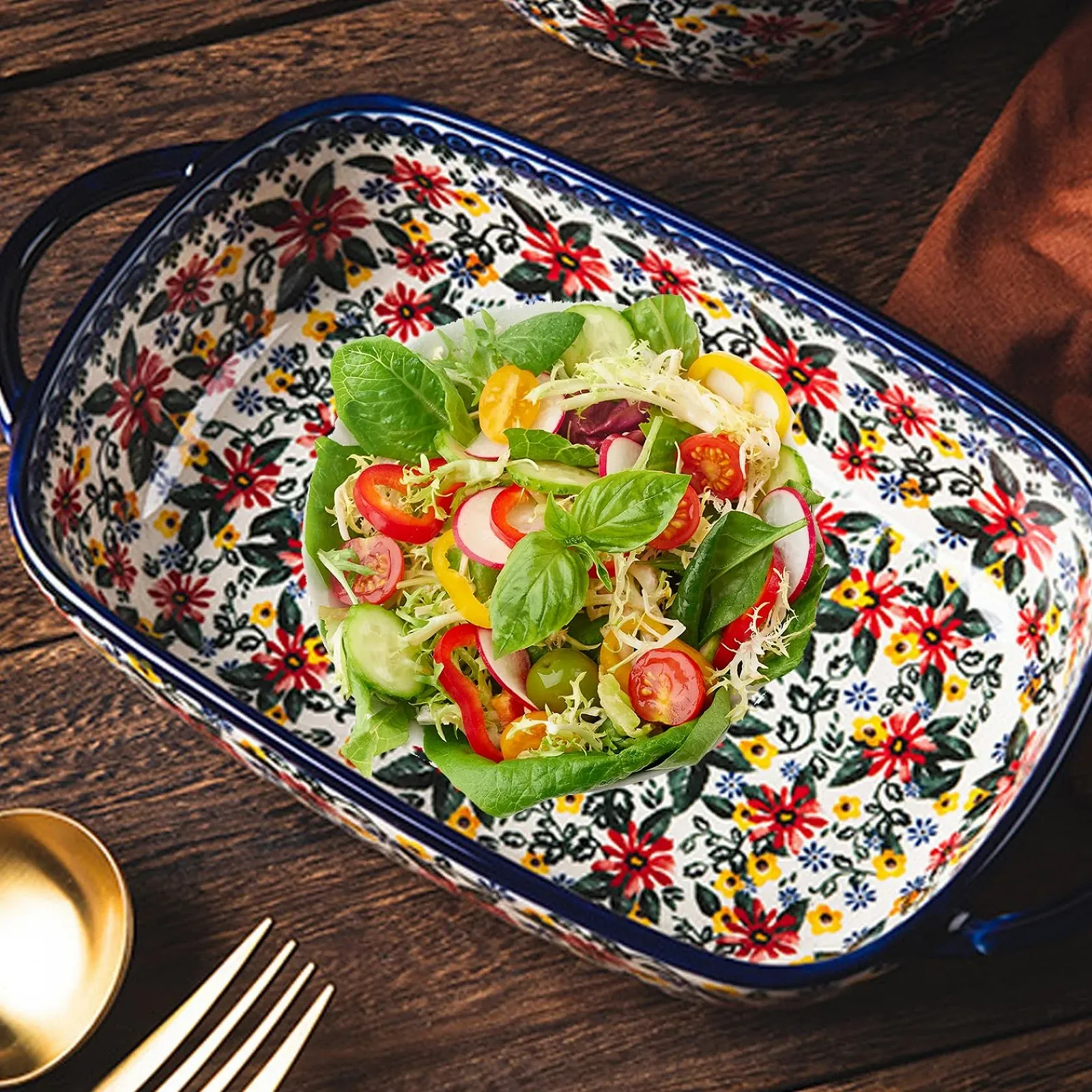 Форма для запекания керамическая 1900 мл с двумя ручками Винтажные цветы, фото №6 Форма для запекания керамическая 1900 мл с двумя ручками Винтажные цветы, фото №6