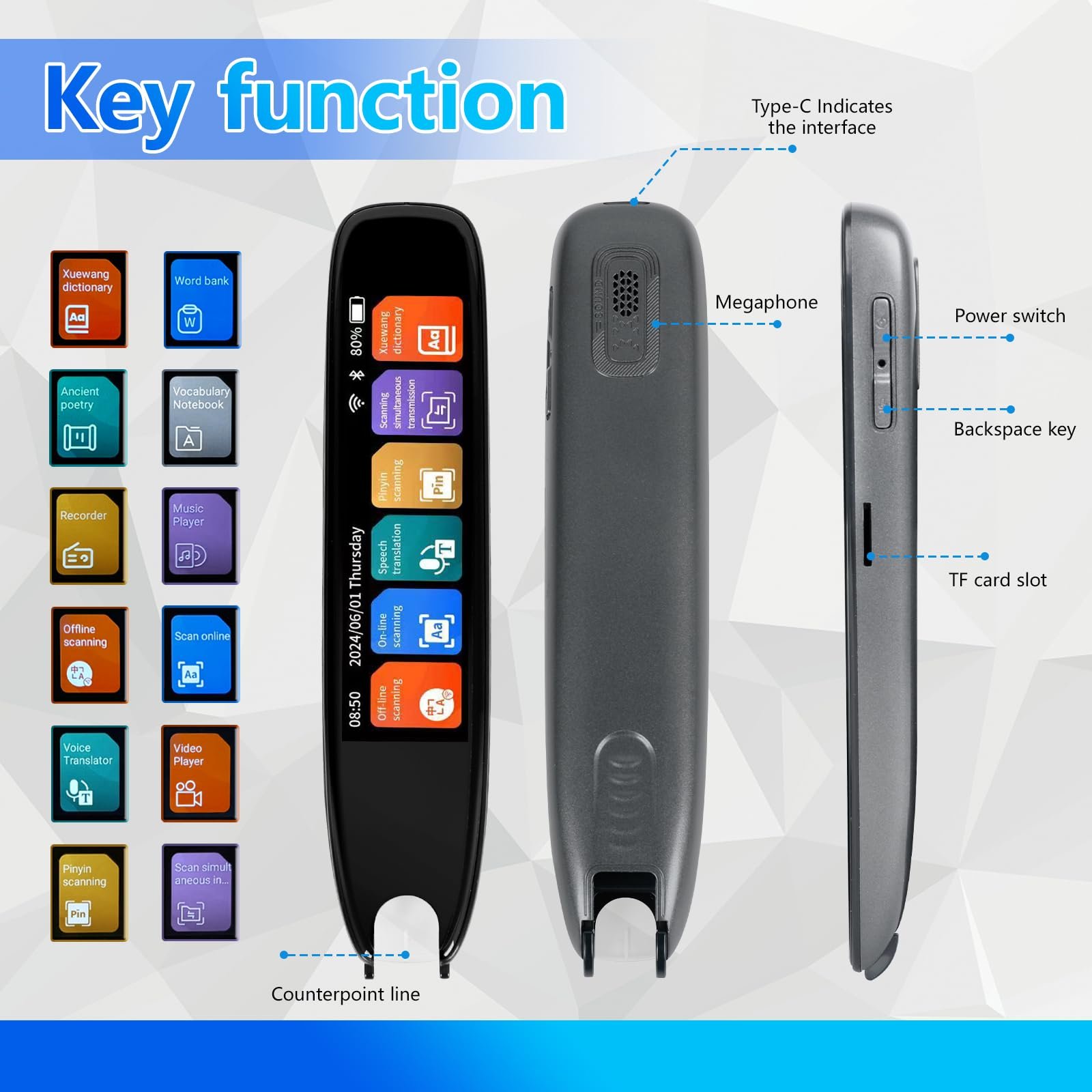 Ручка-перекладач WingFly Scan, онлайн 142 мови, 3,7-дюймовий сенсорний екран, фото №5 Ручка-перекладач WingFly Scan, онлайн 142 мови, 3,7-дюймовий сенсорний екран, фото №5