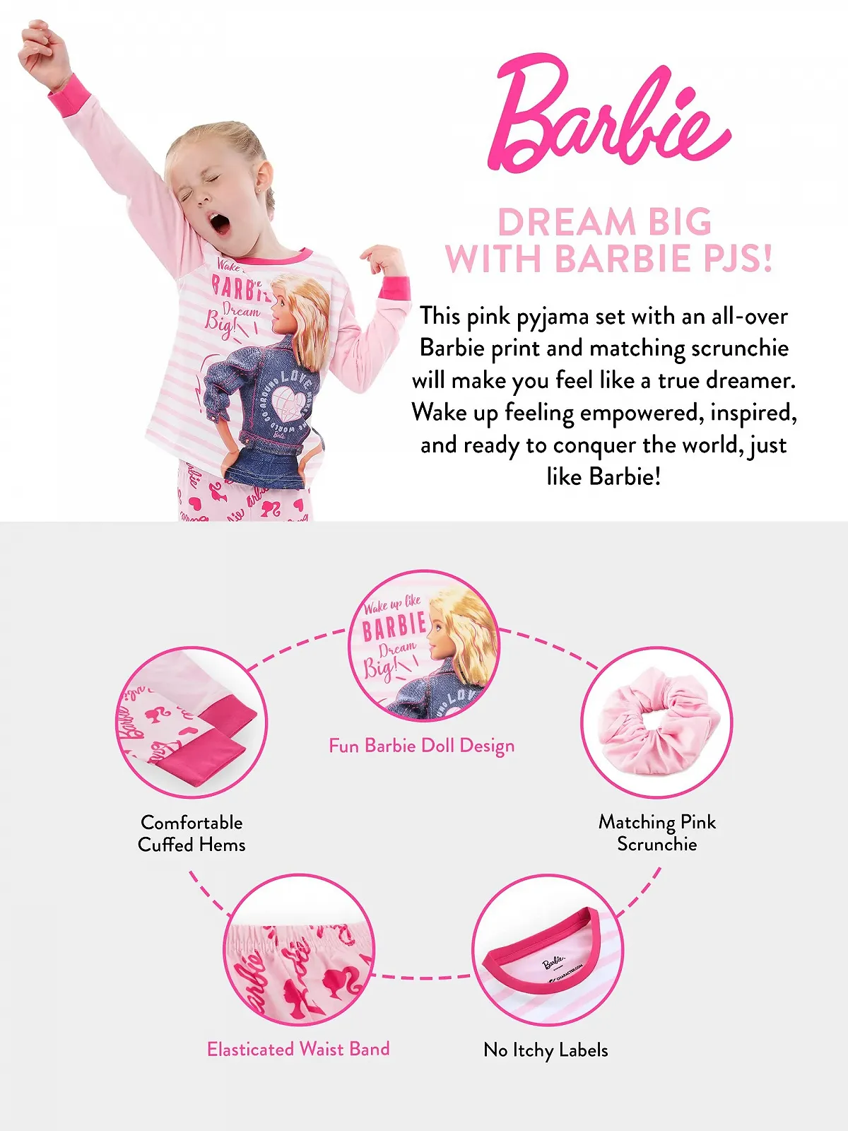 Піжама Barbie для дівчаток Набір дитячої піжами з гумкою для волосся Офіційний товар, фото №7 Піжама Barbie для дівчаток Набір дитячої піжами з гумкою для волосся Офіційний товар, фото №7