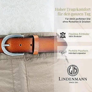 Женский кожаный ремень LINDENMANN 35 мм, коровья кожа, коньяк synthetic.ua - Фото 1