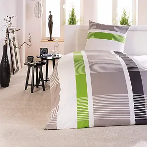Постільна білизна Beautissu Dana 135 x 200 або 155 x 220 см на блискавці бавовна 100% наволочка 80 x 80 см Сіро-зелено-біла - Фото 1