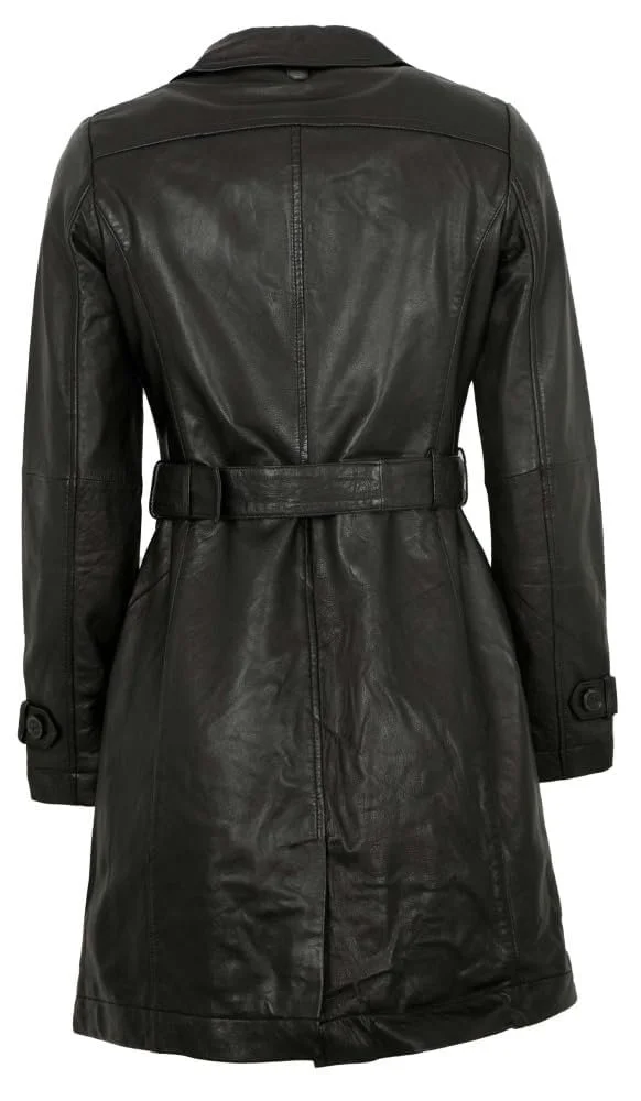 Тренч Жіночий Mauritius Шкіряний Наппа з Ягняти Чорний, фото №6