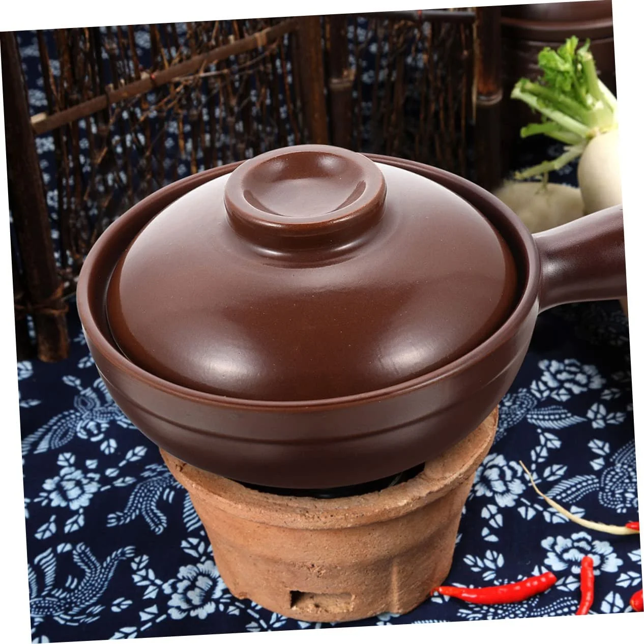 Глиняная кастрюля HEMOTON с крышкой керамическая корейская для супа и тушения, фото №4