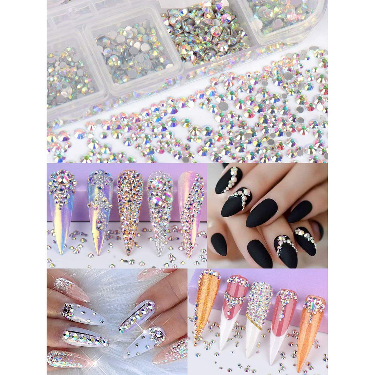 Стрази Плоскі Круглі Скляні Кристали 3600 шт. різних розмірів для DIY манікюру Колір, фото №3