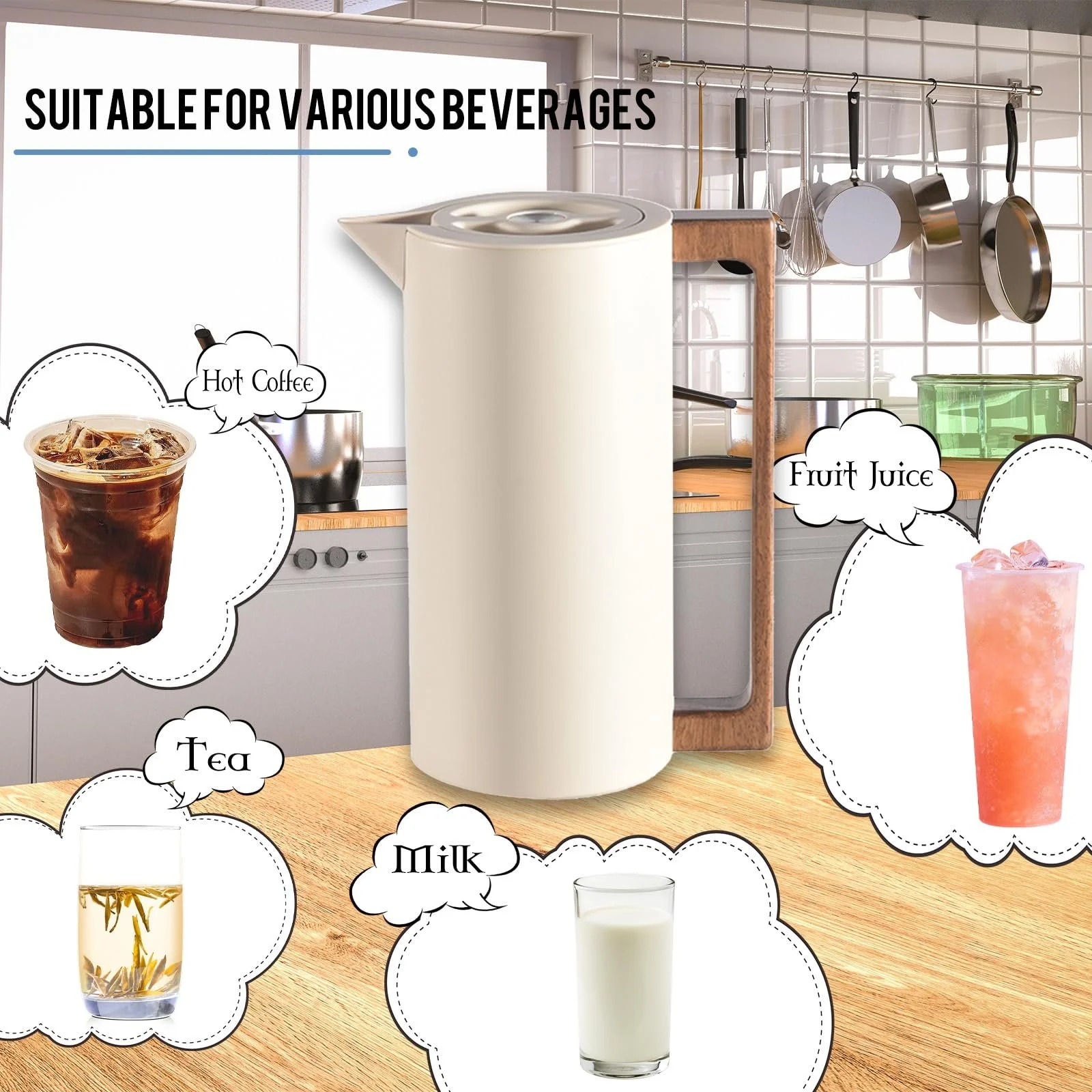 Термос Кавник з нержавіючої сталі з вакуумною ізоляцією, дерев'яною ручкою та простою кнопкою безпеки, 0.6 л, фото №6