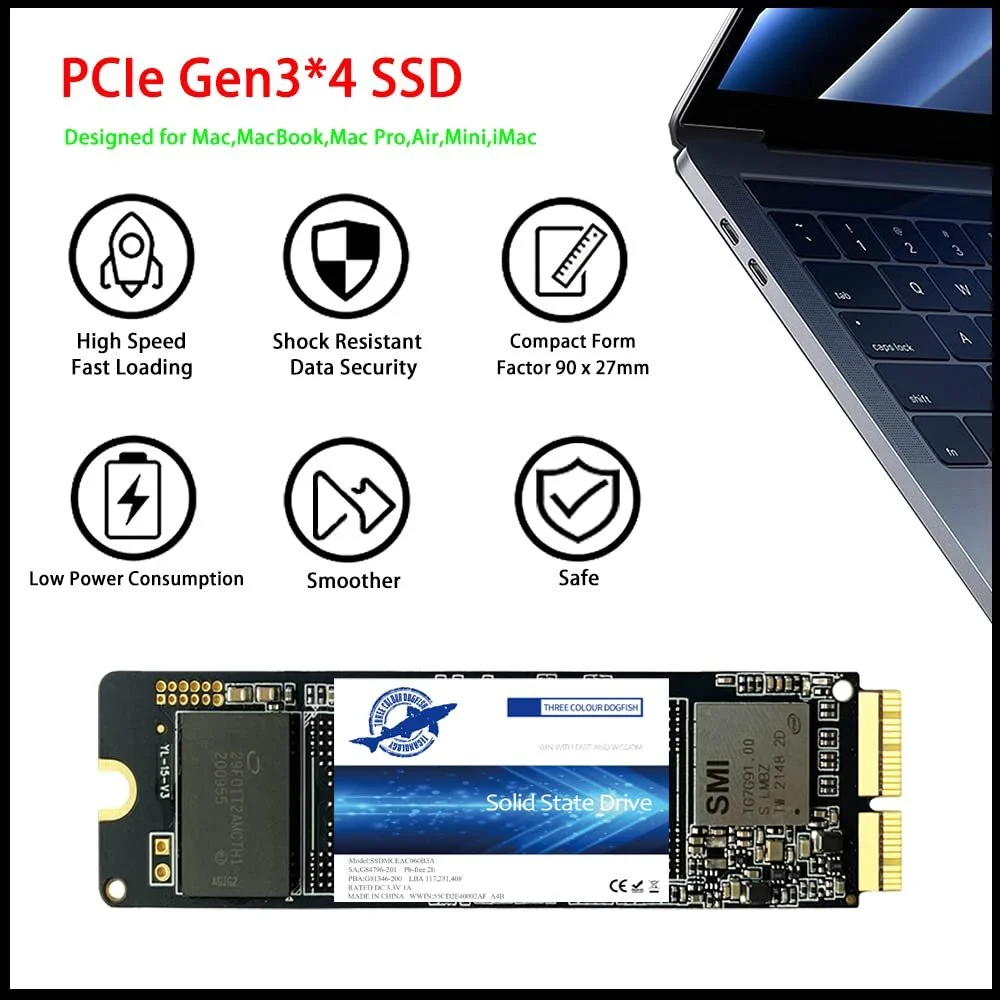 Внутренний SSD Dogfish 256 ГБ M.2 2280 NVMe PCIe Gen3x4 для MacBook, фото №2