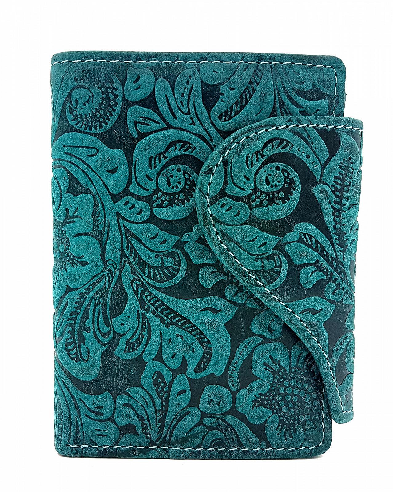 Кошелек Женский Jockey Club Кожаный Liana Floral Motifs Petrol Blue, бирюзовый, фото №1